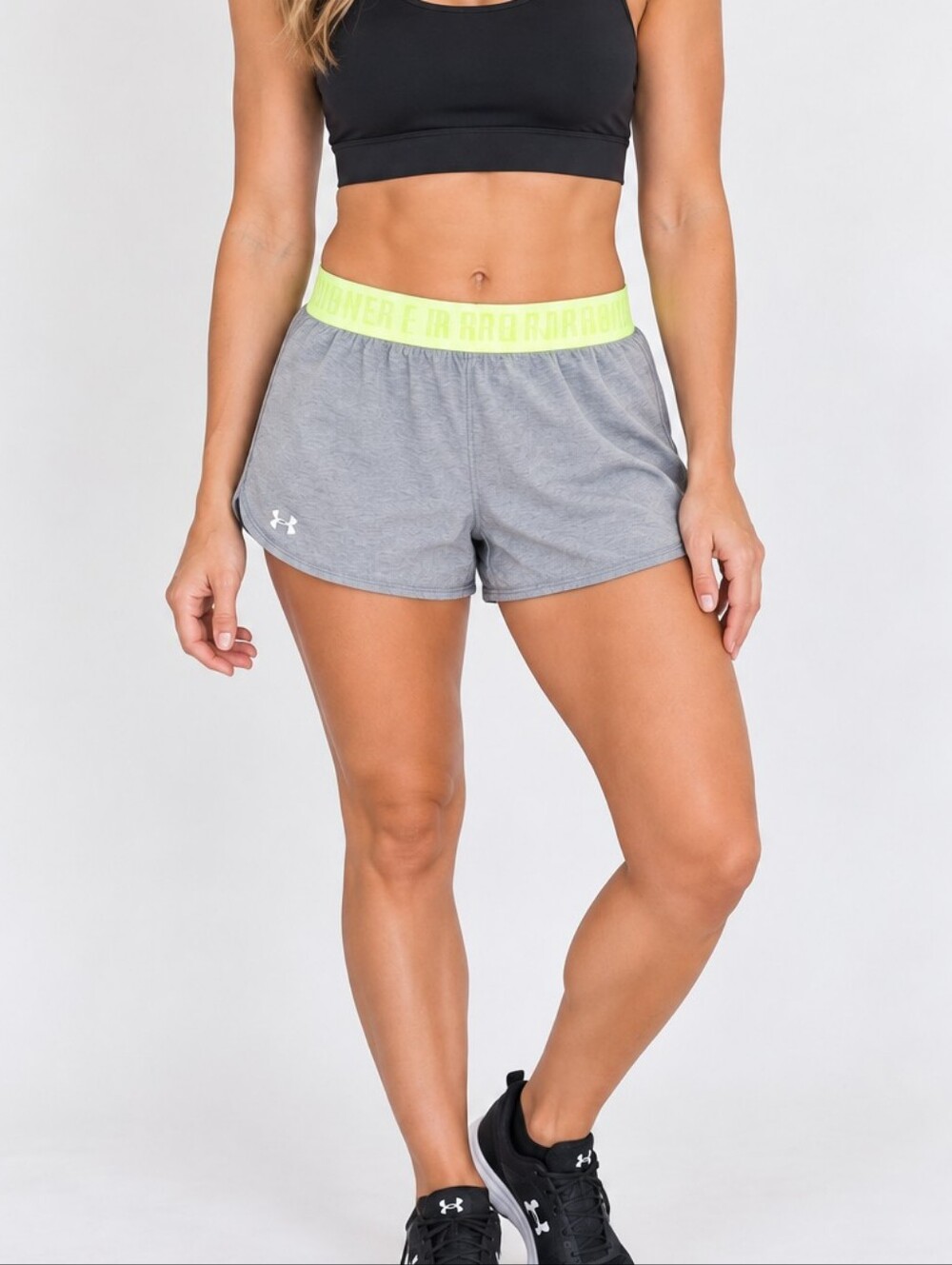UNDER ARMOUR Heather Gray Neon Yellow Waistband Running Shorts – Estimated Small